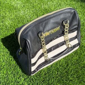 Betsy Johnson Black and White Purse with Gold Accents
